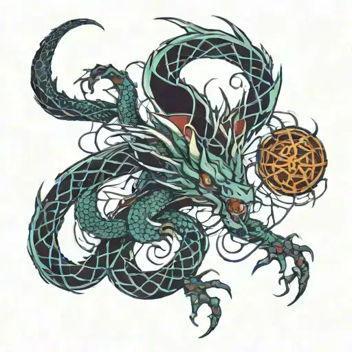 Dragon And Spider Weaving Together Like Design