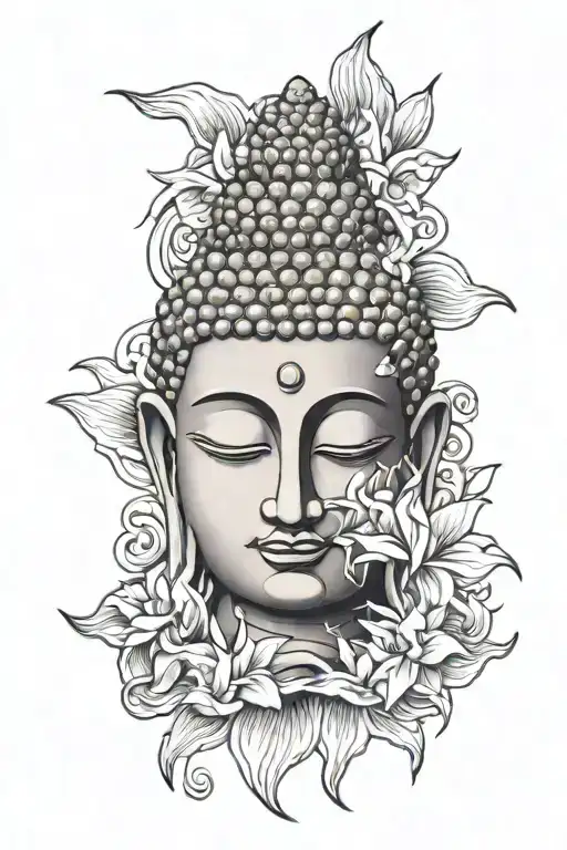 Buddha Face And Koi Fish Surrounded