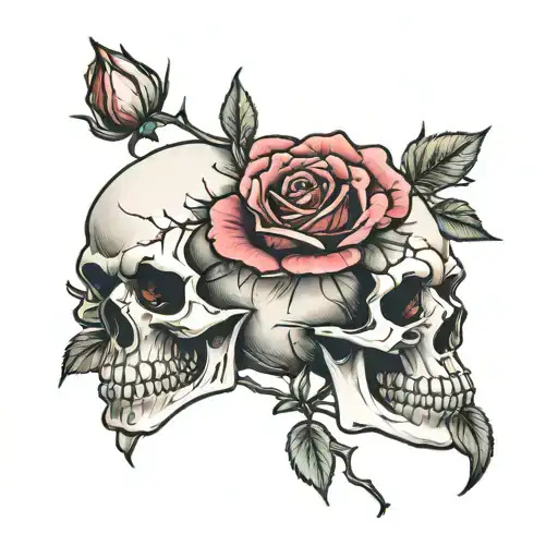 Broken Skull With Dieing Roses Blooming