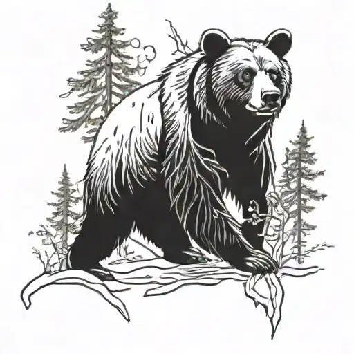 Bear In Woods With Men