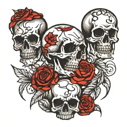 Broken Skull With Dieing Roses Blooming Saying Btd Dinero