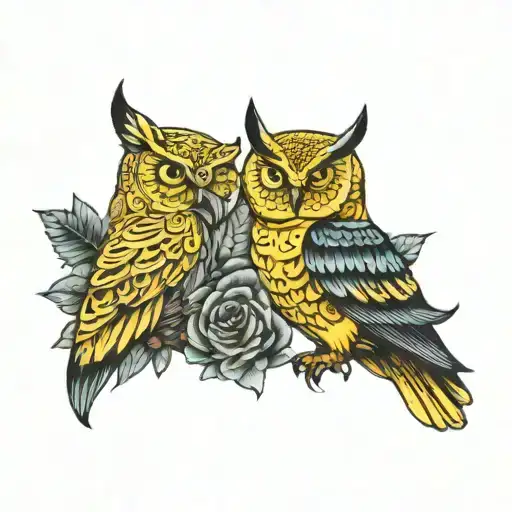 Yellow Butterfly And Owl