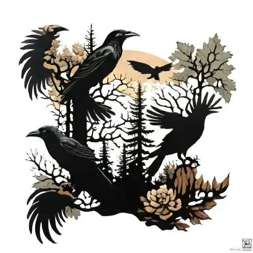 Forest With Ravens And
