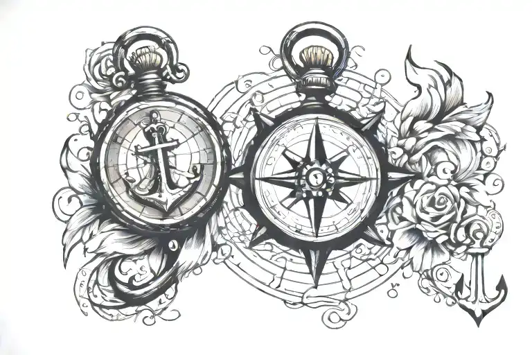 Praying Hand And A Compass And An Anchor And A Map