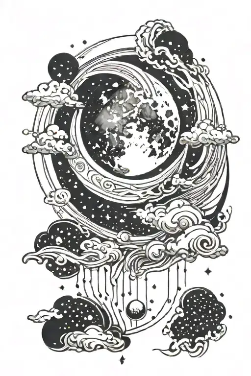 Moon And Lines And Galaxies Flowing