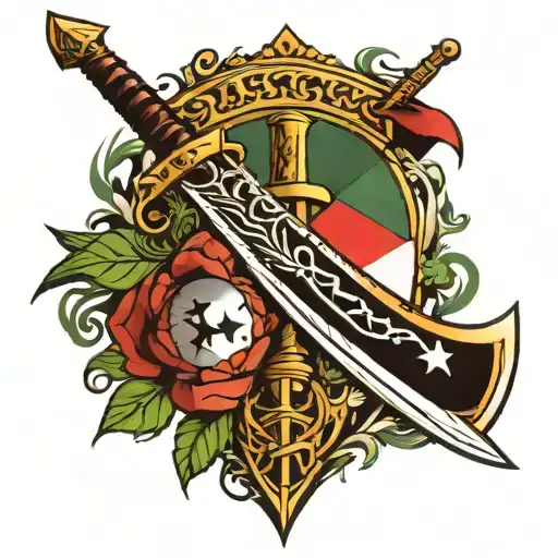 Zulfiqar Sword And Palestine Flag Intertwined