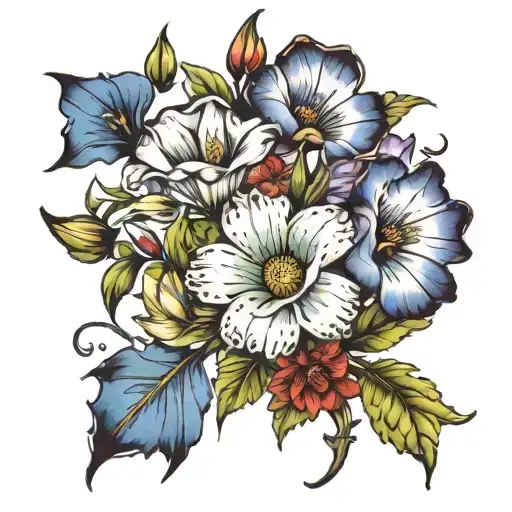 Daisy And Sweat Pea And Gladiolus And Poppy And Morning Glory And Aster Flowers