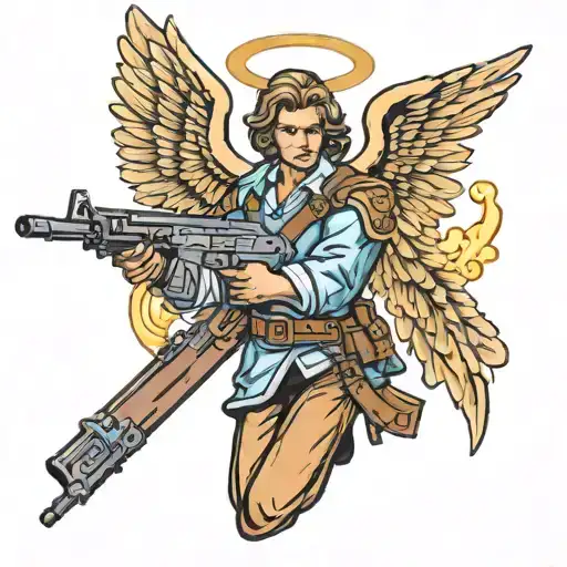 Christian Angel With Ak 47 Rifle In Hands