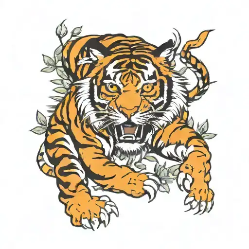 Traditional Korean Tiger Climbing Branch Whole Body