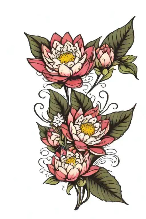 Water Lily And 2 Carnations Flowers