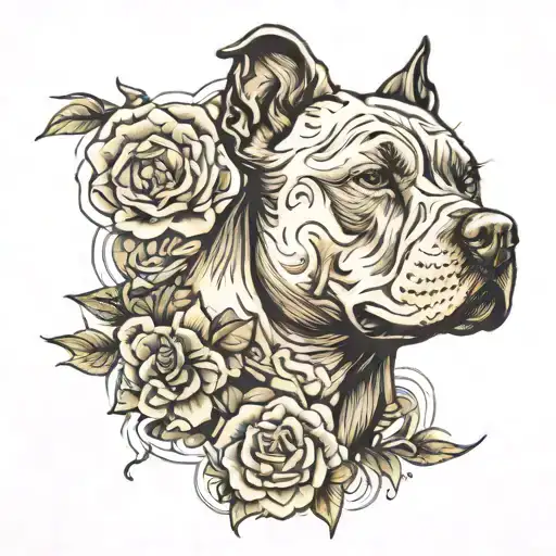 A Pit Bull Dog With Rest In Peace Above