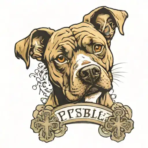 Pit Bull With Rest In Peace Above With A Cross