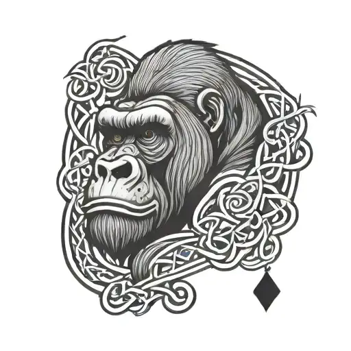 Celtic Sleeve With Gorilla Playing Cards