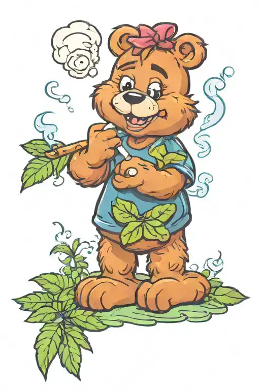 Grumpy Care Bear Smoking Weed Leaf