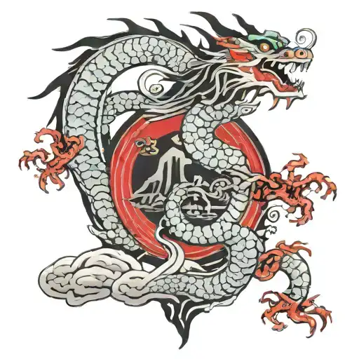 Japanese Dragon And Japanese Traditional Castle With Samurai