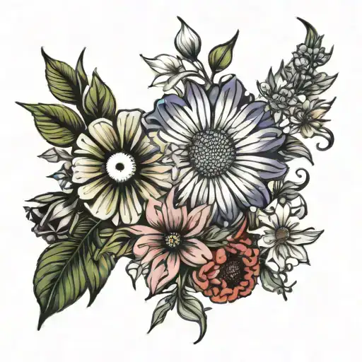 Daisy And Poppy And Gladious And Aster And Morning Glory And Sweat Pea