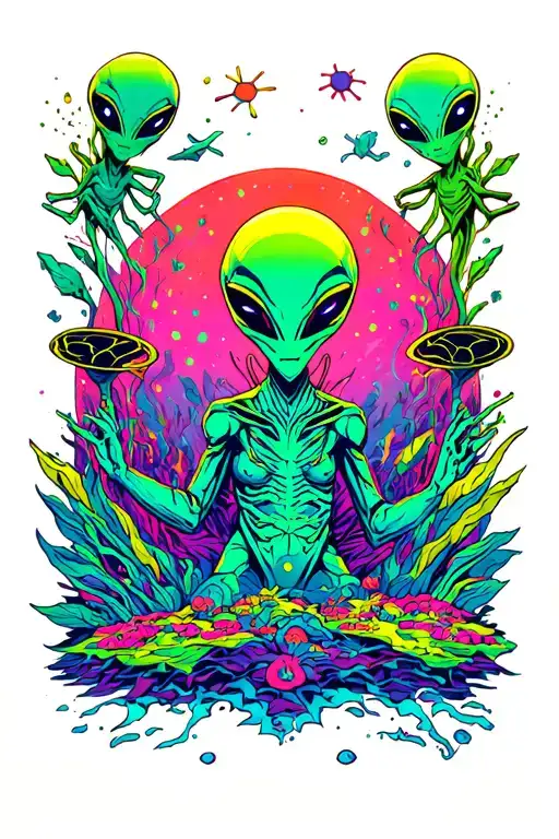 Aliens In A Psychedelic Landscape