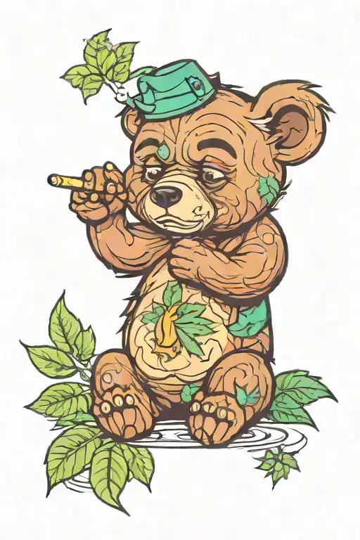 Grumpy Bear Smoking Weed Leaf