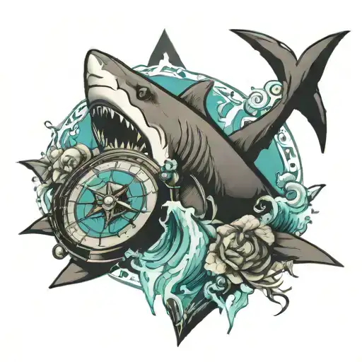 Shark Compass Ocean Scene