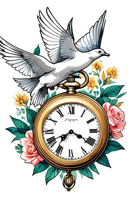 Pocket Watch And Dove Flying