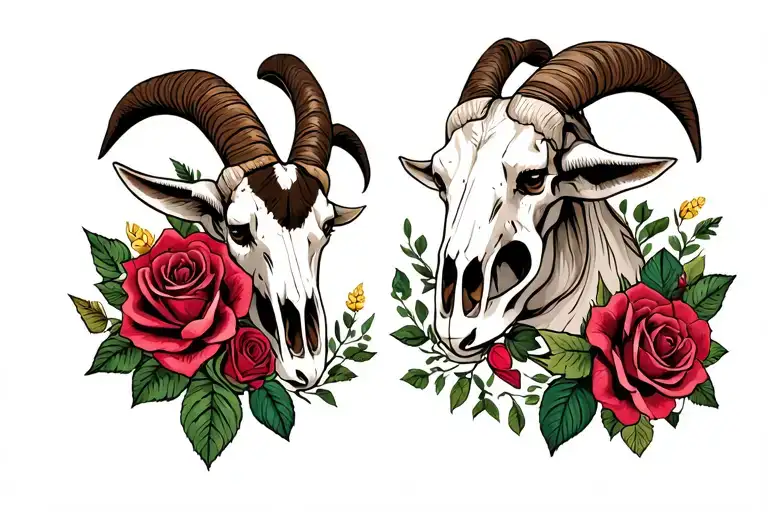 Goat Skull With Roses And Other Nature Scene