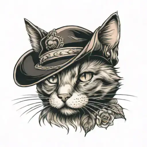 Neo Traditional Cat Wearing A Hat