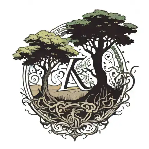 In The Between Of Letter K And R A Tree Surrounded