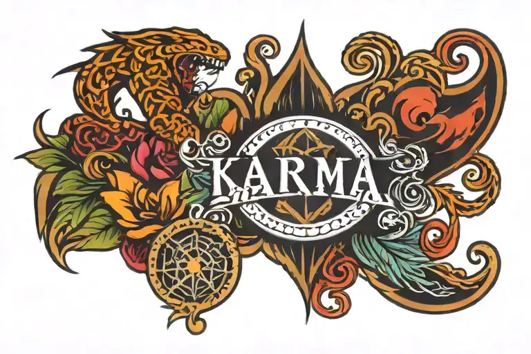 Tattoo That Describes Karma And Destiny Word Written