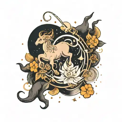 A Taurus And Sagittarius Constellation Merging Into A Rock Music-themed Sleeve