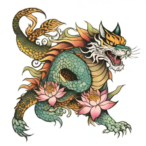 Lotus Flower Dragon Tiger
