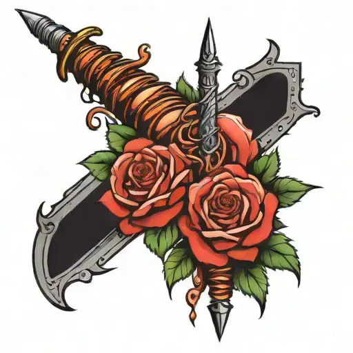 Centipede Wrapped Around A Dagger With Roses