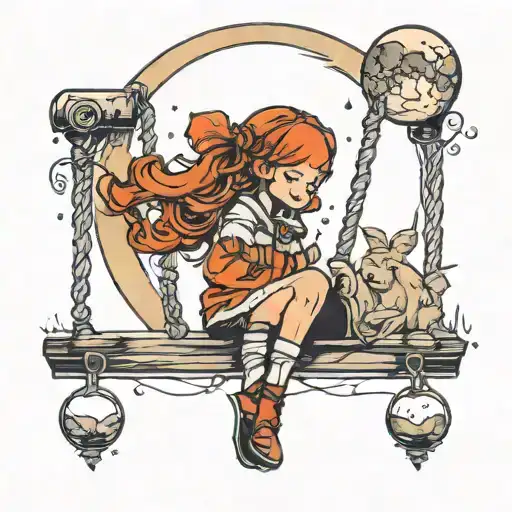 Girl On A Swing Hanging From The Moon