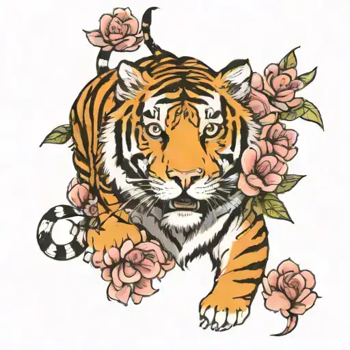 India With Tiger With Flowers
