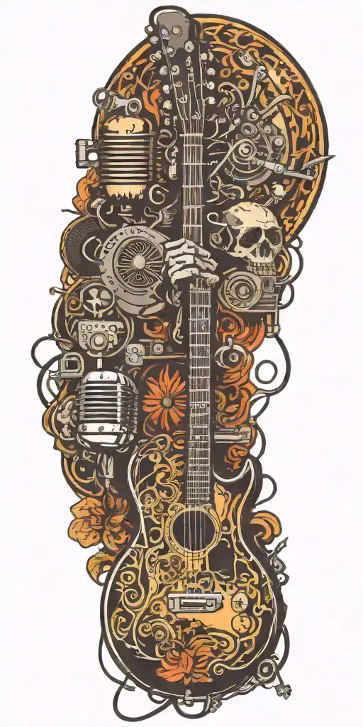 Guitar Drums Microphone Surrounded By Musical