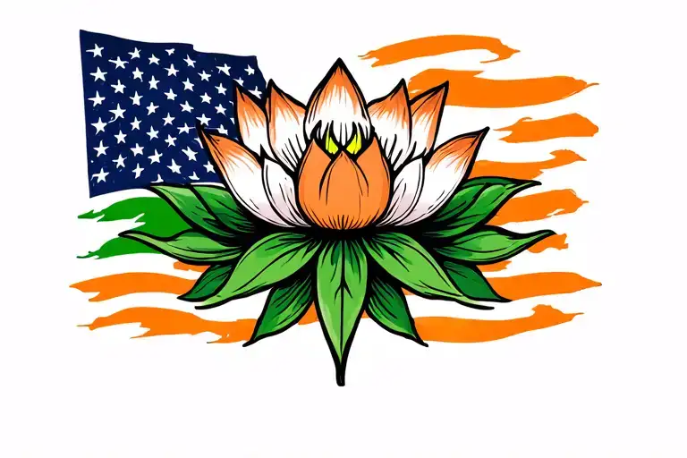 Indian Flag Intertwined With Us Flag Centered With A Lotus Flower