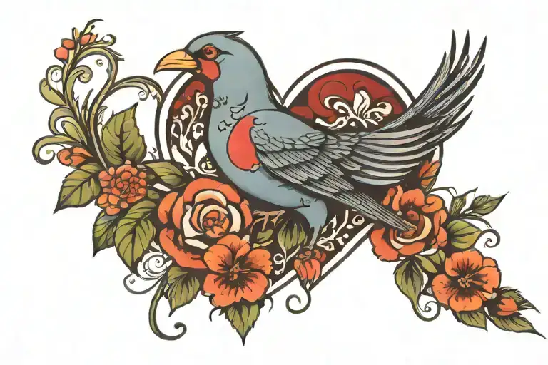 Heart Flower With Bird
