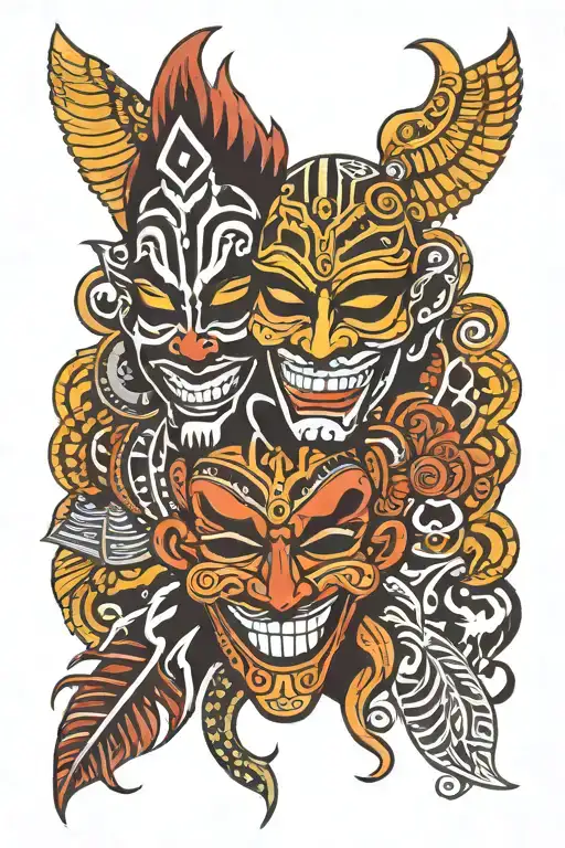 Laugh Now Cry Later Mask With African Tribal