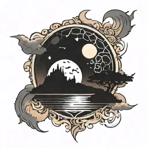 Rising Moon And Setting Sun