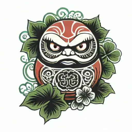 Daruma Doll And 4 Leaf Clover