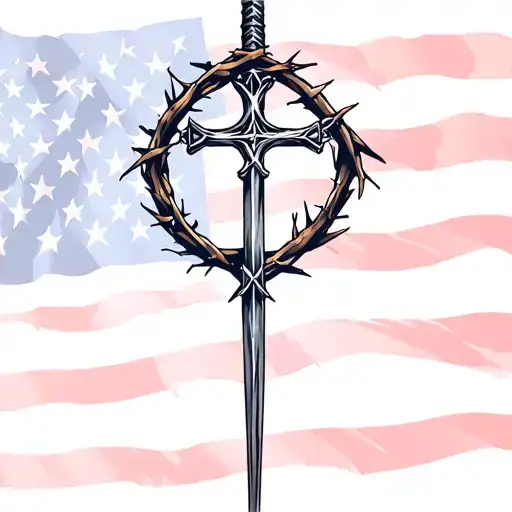 American Flag With Cross Nails Spear And Crown Of Thorns