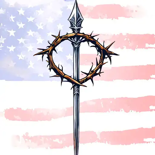 American Flag With Cross Nails Spear And Crown Of Thorns