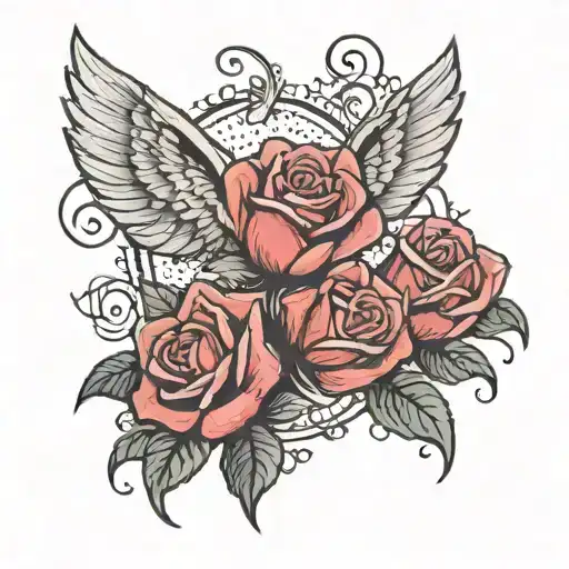 A Colored Red Rose With Seraphim Wings