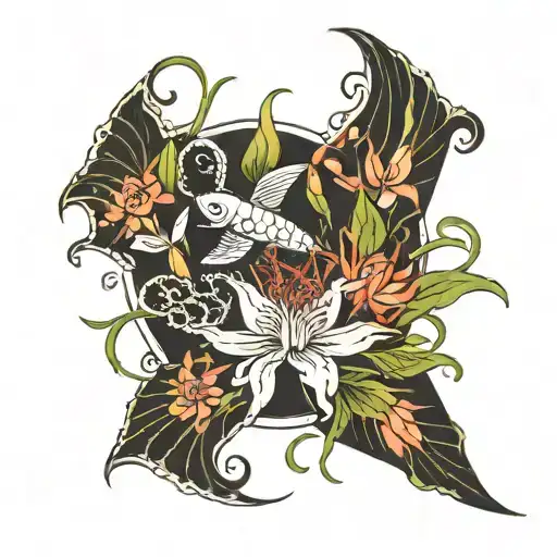 Spider Lily Flower And Koi Fish