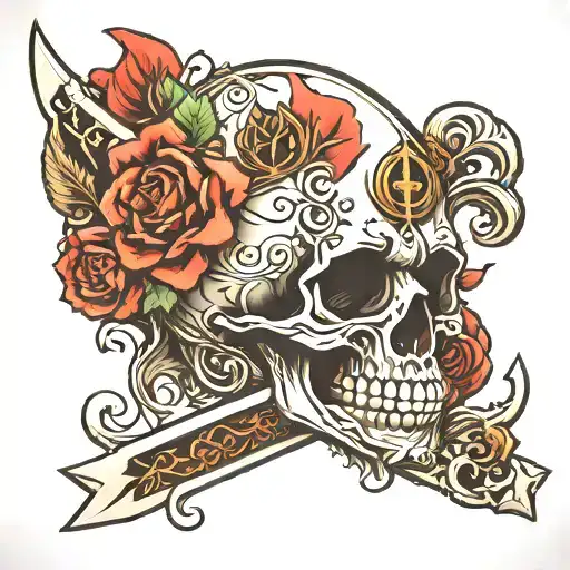 A Beautiful Knife In A Skull Engrave The Letter M On The Forehead