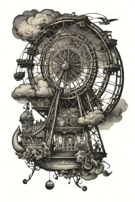 Wide Carousel Ferris Wheel In Background Looking Through Lens