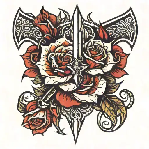 Downward Facing Dagger With Roses Etched On Its Surface Placed On The Thigh