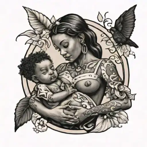 Girl Breastfeeding Two Black Babies