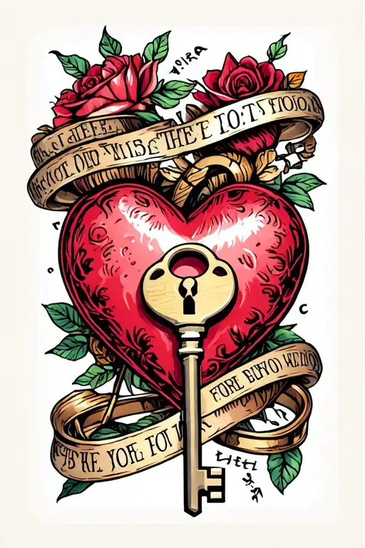 Locked Heart With A Key With Wedding Rings Surrounded And Text Mat