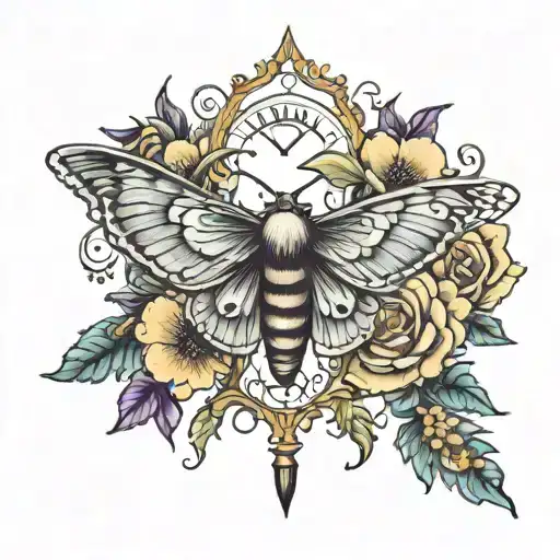 Moth Flowers And Chandelier Design With Moon