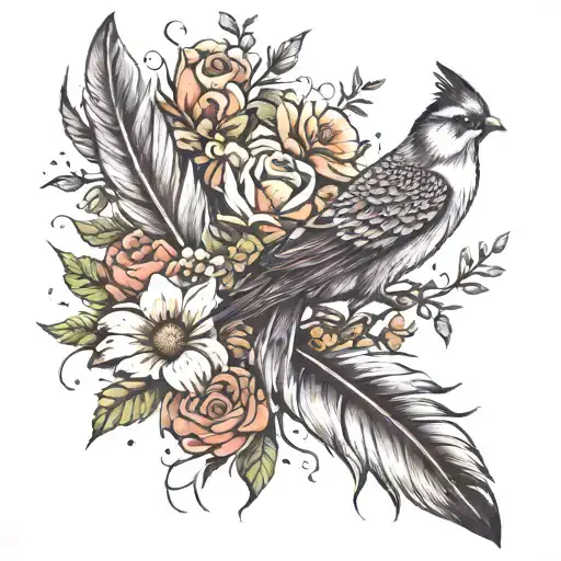 Flowers In A Feather With Birds Coming Out